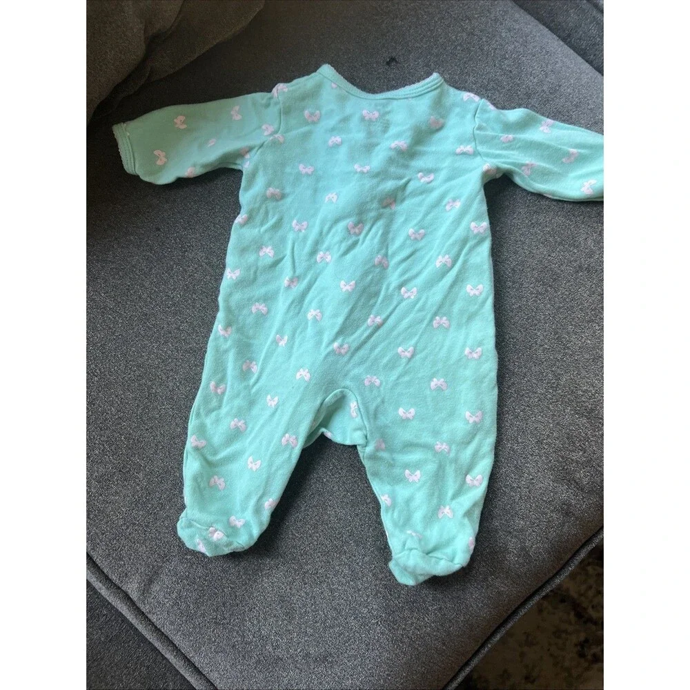 Onesies Girl Mint Green‎ Sleeper W/bow Design White 3Months